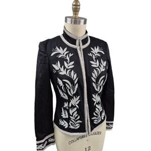 Vtg Debbie Shuchat Embroidered  Black&White  Cotton Jacket   Sz 10 S